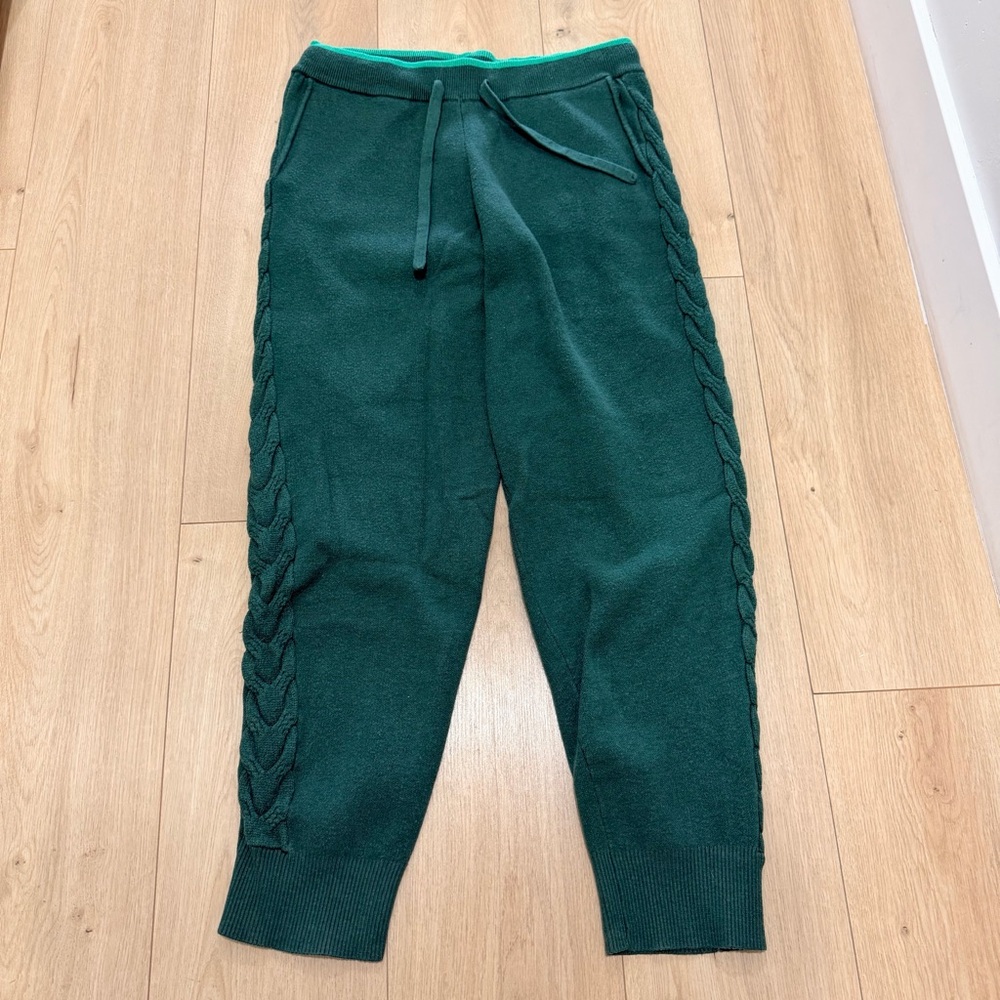 Monrow Dark Green Knit Side-Braided Joggers